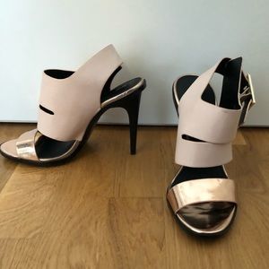 Zara sandals size 37, gold/cream with black heal